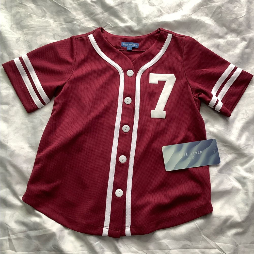 Kids' Burgundy Baseball Jersey with White Trim